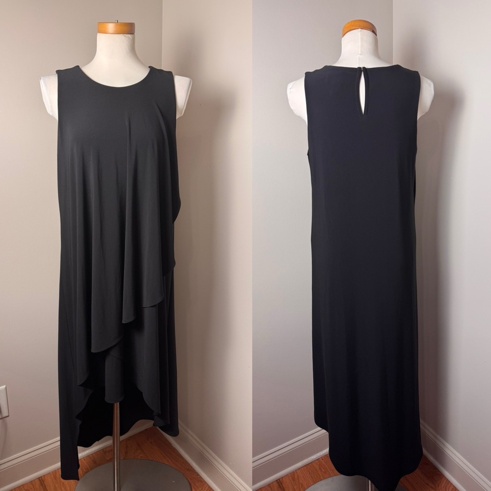 JOSEPH RIBKOFF Jersey Knit Layered High Low Dress BLACK / SIZE 12